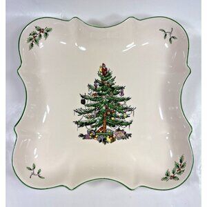 Spode Christmas Tree Square Serving Candy Dish Santa White Ceramic S3324-A11